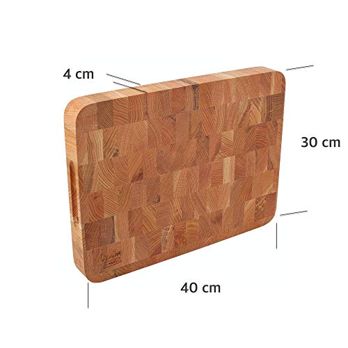 Creative Home Tabla de Cortar de Madera Grande | 40 x 30 x 4 cm | Madera de Roble Natural | Bloque de Carnicero Profesional | Reversible | Gran Accesorio para Cualquier Cocina