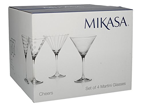 Creative Tops Mikasa Cheers Juego de Vasos de cóctel Martini de Cristal, Juego de 4, Multi-Color