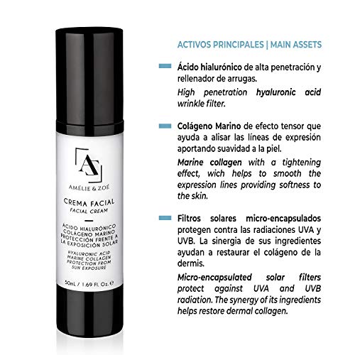 Crema facial de día con colágeno marino para ayudar a la elasticidad de la piel – Crema antiarrugas con efecto hidratante libre de alérgenos y parabenos – Restaura el colágeno de la piel (50 ML)