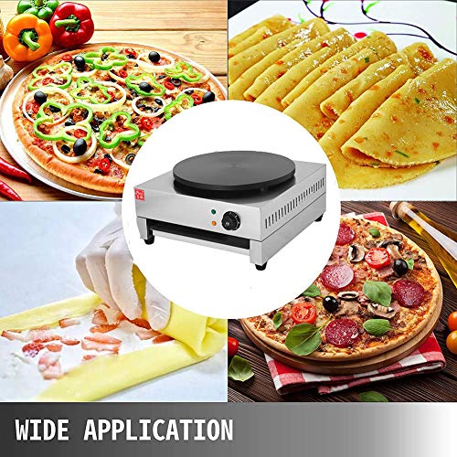 Crepe Comercial Fabricante De Una Sola Cabeza, 3KW Eléctrico Crepe Máquina 50-300 ℃ Industrial Crepe Maker Con 15,7 Pulgadas Diámetro Del Plato Crepe Calefacción Plancha Plaza Comercial