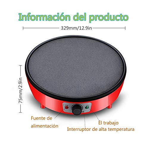 Crepera Máquina De Hacer Crepes, Control De Temperatura Continuo, Con Accesorios, 1200 Vatios, 12 Pulgadas, Un Lado, Olla De Revestimiento Antiadherente,rojo,Red