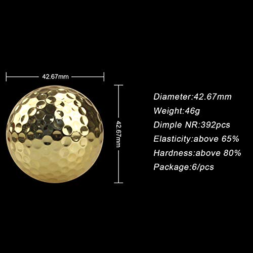 CRESTGOLF Pelotas de Golf - Pelota de Cromo metálico Dorado, Pelotas de Golf Doradas de Goma para Ejercicio al Aire Libre (6 Piezas)