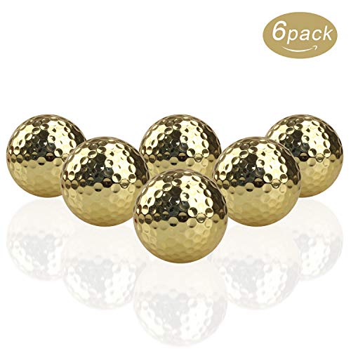 CRESTGOLF Pelotas de Golf - Pelota de Cromo metálico Dorado, Pelotas de Golf Doradas de Goma para Ejercicio al Aire Libre (6 Piezas)