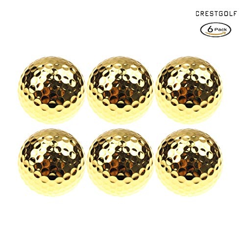 CRESTGOLF Pelotas de Golf - Pelota de Cromo metálico Dorado, Pelotas de Golf Doradas de Goma para Ejercicio al Aire Libre (6 Piezas)