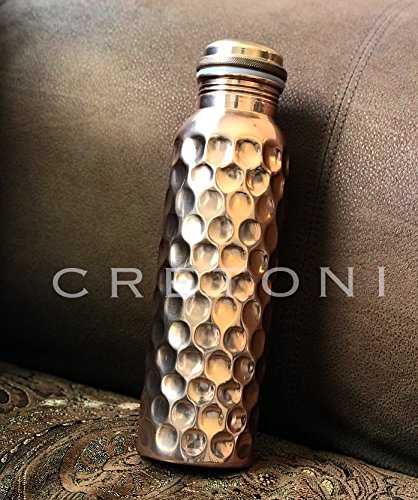 Cretoni Copperlin agua pura de cobre Botella Prueba de nido de abeja diamante Seemless fugas diseño perfecto ayurvédica Cobre Recipiente de Deportes(900 mililitro / 30 onzas)