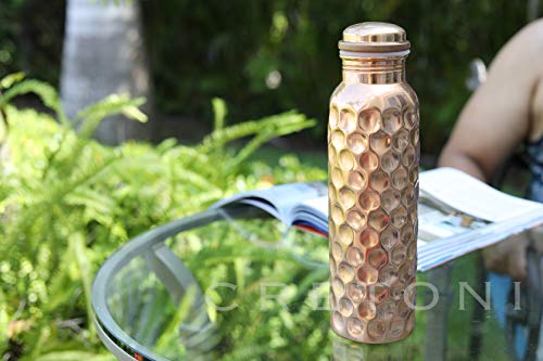 Cretoni Copperlin agua pura de cobre Botella Prueba de nido de abeja diamante Seemless fugas diseño perfecto ayurvédica Cobre Recipiente de Deportes(900 mililitro / 30 onzas)