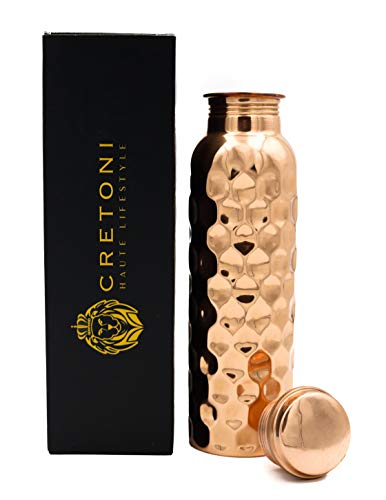 Cretoni Copperlin agua pura de cobre Botella Prueba de nido de abeja diamante Seemless fugas diseño perfecto ayurvédica Cobre Recipiente de Deportes(900 mililitro / 30 onzas)