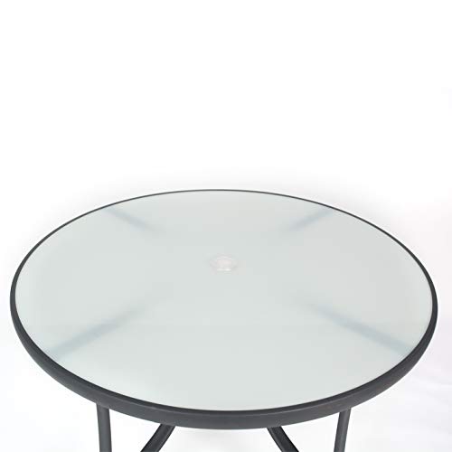 CREVICOSTA QUALITY MARK MARCAS DE CALIDAD Mesa JARDÍN Redonda Cristal Templado Blanco Y Metal Antracita.