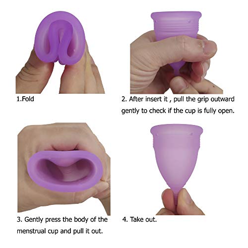 CROING 4 Copas Menstruales - 2 Piezas Pequeña  y 2 Piezas Grande - Menstrual Cup (Morado y Blanco)