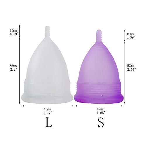 CROING 4 Copas Menstruales - 2 Piezas Pequeña  y 2 Piezas Grande - Menstrual Cup (Morado y Blanco)