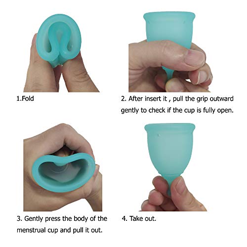 CROING 4 Copas Menstruales con 1 copa de esterilización -2 Piezas Pequeña  y 2 Piezas Grande - Menstrual Cup (Azul y Blanco)