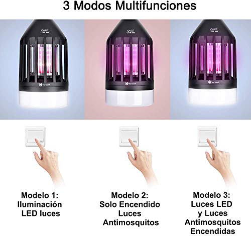 CroLED Lámpara antimosquitos - Eléctrica Interior/Exterior UV LED de 9W antiinsectos, lámpara antimosquitos, 3 Modos de iluminación, Mosquito lámpara Ultravioleta ecológica, no tóxica