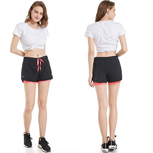 CtopoGo Pantalones Cortos de Deporte 2 en 1 para Mujer Pantalones Cortos Deportivo de Yoga para Hacer Ejercicio Pantalones Cortos para Deporte al Aire Libre Respirable