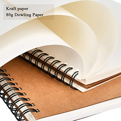 Cuadernos de papel Kraft de YOTINO 6 paquetes de cuadernos de bocetos A5, 80 g de papeles sin madera Libro de recortes de página en blanco, blocs de dibujo de portadas de Kraft