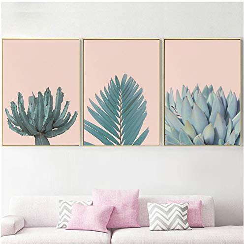 Cuadro sobre lienzo, planta suculenta fresca, planta de cactus, hoja de palma, arte mural póster nórdicos e imágenes de pared para salón