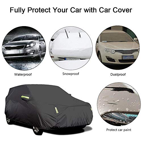 Cubierta de Coche Impermeable,KKmoon Funda Coche Exterior con 6 Tiras Rflectante,con Elastica Banda y Hebilla para Fijacion,Anti-UV Transpirable Resistente al Polvo Rasguno Nieve L(4.7 x 1.8 x 1.5M)