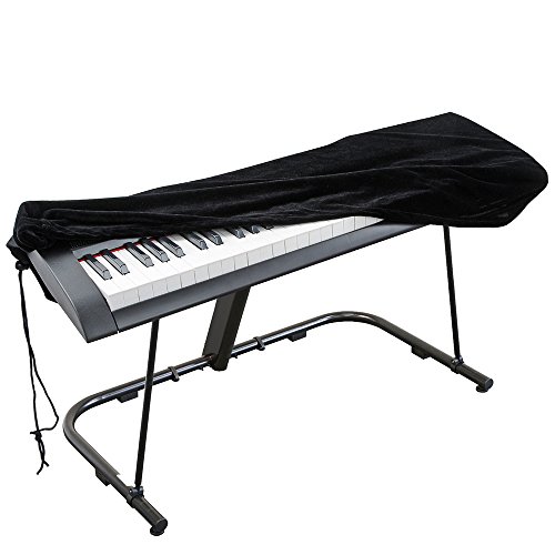 Cubierta para el teclado de piano, cubierta protectora tramo de terciopelo con cordón elástico ajustable para 61 teclas del teclado, piano digital, Yamaha, Casio, Roland.Con una cerradura(Negro)