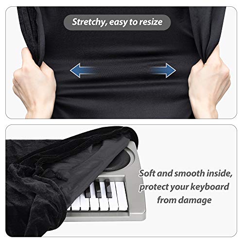 Cubierta para el teclado de piano, cubierta protectora tramo de terciopelo con cordón elástico ajustable para 61 teclas del teclado, piano digital, Yamaha, Casio, Roland.Con una cerradura(Negro)