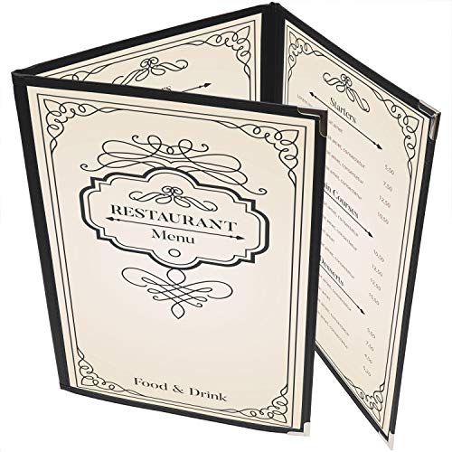 Cubierta Tres Pliegues (Pack de 10) - A4 Vinilo Transparente Tres Pliegues Estilo Americano con Esquinas de Acero Inoxidable para Restaurante, Bar y Cafetería Carpeta Menús