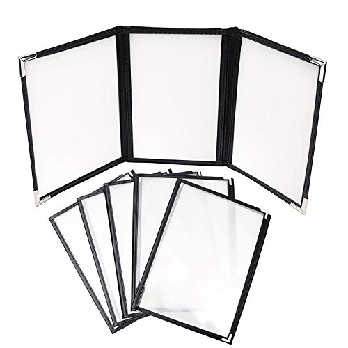 Cubierta Tres Pliegues (Pack de 10) - A4 Vinilo Transparente Tres Pliegues Estilo Americano con Esquinas de Acero Inoxidable para Restaurante, Bar y Cafetería Carpeta Menús