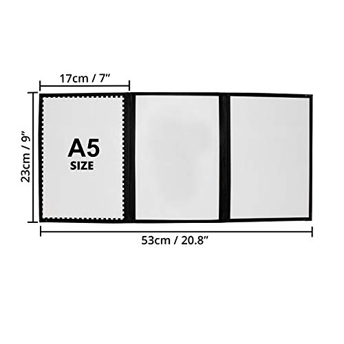 Cubiertas Tres Pliegues A5 para Menús (Pack de 10) - Cubiertas Estilo Americano Costura Doble Ribete Negro Protectores de Esquina Acero Inoxidable - para Restaurantes, Bar, Café