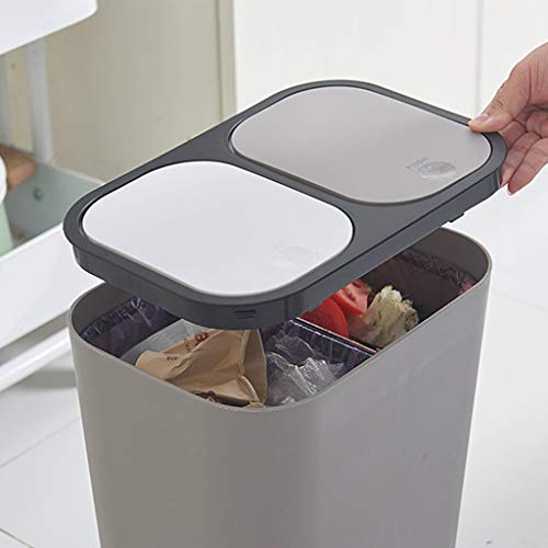 Cubo de basura de la cocina del cuarto de baño seco y húmedo separación de la papelera de basura doble compartimiento para la separación de residuos reciclaje, gris/blanco