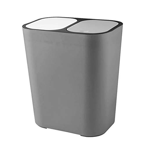 Cubo de basura de la cocina del cuarto de baño seco y húmedo separación de la papelera de basura doble compartimiento para la separación de residuos reciclaje, gris/blanco