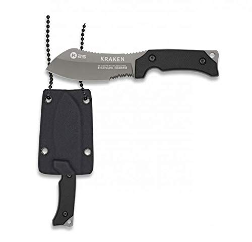 Cuchillo k25 G10 Kraken Kydex Hoja 7,2 cm para Caza, Pesca, Camping, Outdoor, Supervivencia y Bushcraft K25 32373 + Portabotellas de regalo