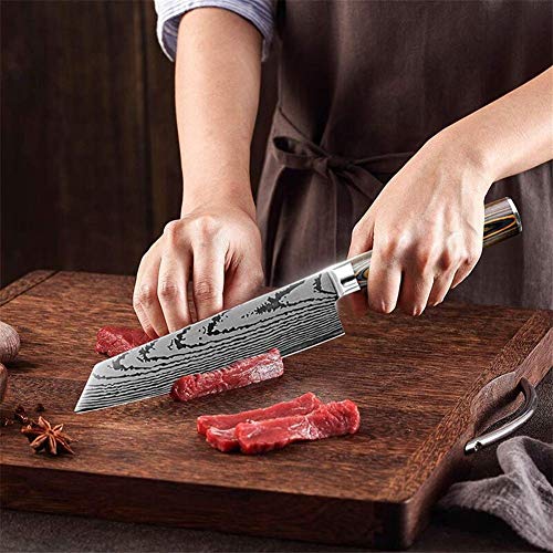 Cuchillos cocina Cuchillo láser lijado chef cuchillos de cocina del cuchillo 7Cr17 japonesa 440C alto contenido de carbono del acero inoxidable de imitación de Damasco profesionales set Cuchillo chef