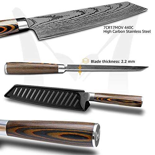 Cuchillos cocina Cuchillo láser lijado chef cuchillos de cocina del cuchillo 7Cr17 japonesa 440C alto contenido de carbono del acero inoxidable de imitación de Damasco profesionales set Cuchillo chef