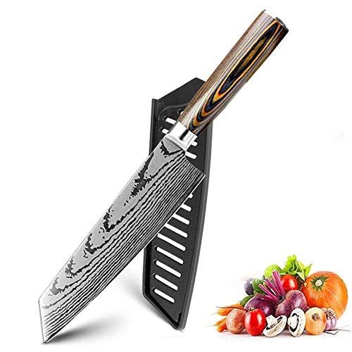 Cuchillos cocina Cuchillo láser lijado chef cuchillos de cocina del cuchillo 7Cr17 japonesa 440C alto contenido de carbono del acero inoxidable de imitación de Damasco profesionales set Cuchillo chef