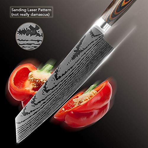 Cuchillos cocina Cuchillo láser lijado chef cuchillos de cocina del cuchillo 7Cr17 japonesa 440C alto contenido de carbono del acero inoxidable de imitación de Damasco profesionales set Cuchillo chef