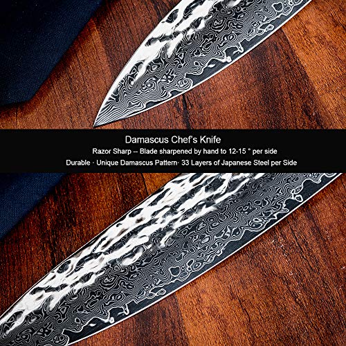Cuchillos de Cocina Profesional Damasco Afilado 20cm Mango Ergonómico G10 la Casa o Restaurante