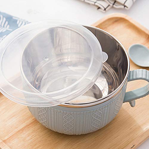 Cuenco de fideos instantáneo con tapa y asa, recipiente de acero inoxidable para alimentos, tazón para sopa, doble aislamiento, utensilios para el hogar 14*9.5cm beige