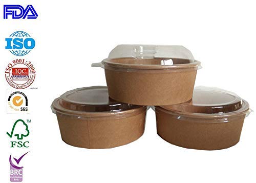 Cuencos desechables para ensalada bio (50 juegos, 16 oz – 46 oz) plato sopa, biodegradable compostable de cartón kraft ecológico con revestimiento Pla en el interior., 42OZ (1200ML)