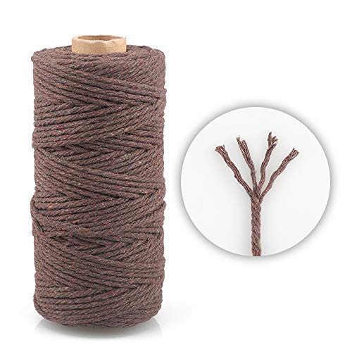 Cuerda de hilo de algodón marrón claro, 100 m de algodón de macramé, 3 mm de cuerda de macramé de algodón fuerte para manualidades y decoración de embalaje