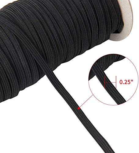 Cuerda elástica trenzada de 70 yardas de longitud de 1/4 pulgadas de ancho/elástico negro negro