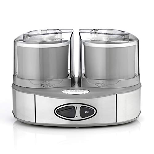 Cuisinart ICE40BCE Heladera Doble 2 L, Dos sabores al Mismo Tiempo, Helados cremosos, Sorbetes y Yogur Helado en Solo 25 Minutos, Automático, 50 W, 2 litros, Acero Inoxidable