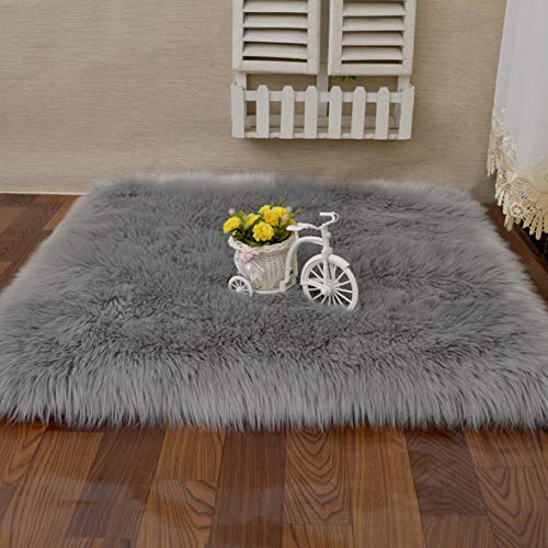 Cumay Piel de Imitación, Artificial Alfombra, excelente Piel sintética de Calidad Alfombra de Lana ，Adecuado para salón Dormitorio baño sofá Silla cojín (Gris, 60 X 90 cm)