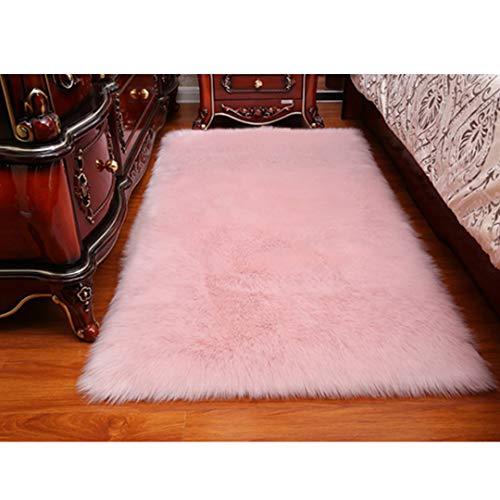 Cumay Piel de Imitación, Artificial Alfombra, excelente Piel sintética de Calidad Alfombra de Lana ，Adecuado para salón Dormitorio baño sofá Silla cojín (Rosa, 60 X 90 cm)