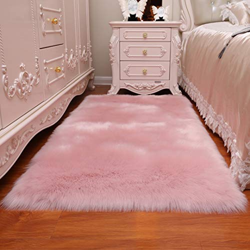 Cumay Piel de Imitación, Artificial Alfombra, excelente Piel sintética de Calidad Alfombra de Lana ，Adecuado para salón Dormitorio baño sofá Silla cojín (Rosa, 60 X 90 cm)