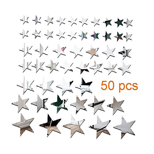 CUNYA Plata Pegatinas de Estrella de Acrílico 3D, 50 pcs Bonitas y Simples para Decoración Autoadhesivos de la Pared de la Guardería Para el Hogar, Sala de Estar, Dormitorio, Casa de Granja