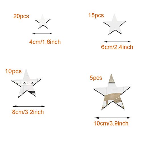 CUNYA Plata Pegatinas de Estrella de Acrílico 3D, 50 pcs Bonitas y Simples para Decoración Autoadhesivos de la Pared de la Guardería Para el Hogar, Sala de Estar, Dormitorio, Casa de Granja