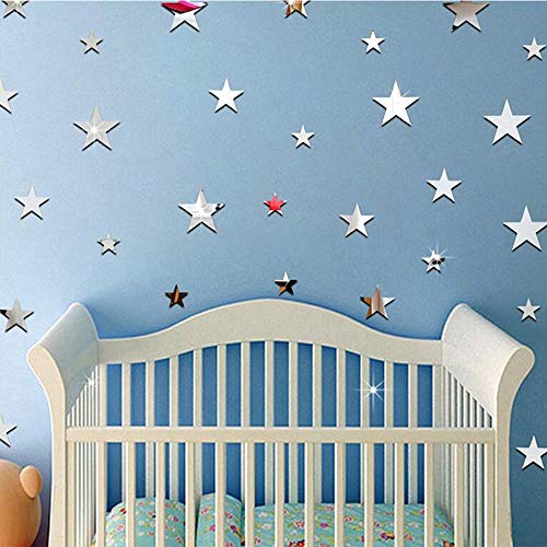 CUNYA Plata Pegatinas de Estrella de Acrílico 3D, 50 pcs Bonitas y Simples para Decoración Autoadhesivos de la Pared de la Guardería Para el Hogar, Sala de Estar, Dormitorio, Casa de Granja