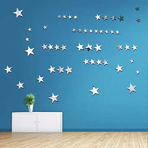 CUNYA Plata Pegatinas de Estrella de Acrílico 3D, 50 pcs Bonitas y Simples para Decoración Autoadhesivos de la Pared de la Guardería Para el Hogar, Sala de Estar, Dormitorio, Casa de Granja