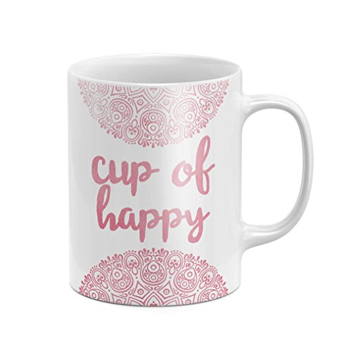 Cup Of Happy Rose Gold Pink Mandala Yoga Positive Positivity Quote 11 ounce Ceramic Tea Coffee Mug Taza