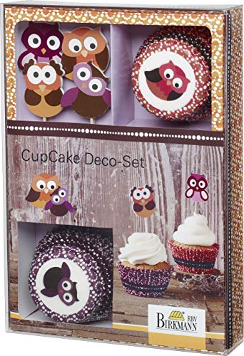 CupCake Deco-Set, Eulen: 24 Förmchen, 12 Fahnen