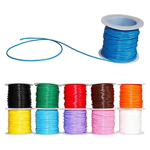 Curtzy Pack 10 Cordones de Poliéster Encerado - Rollos de 10m Cordón de 1mm Encerado para Collares, Macrame, Cordel de Brazalete, Brazalete Shamballa - Cuerda para Hacer Manualidades