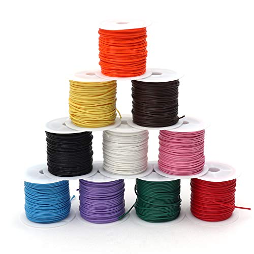 Curtzy Pack 10 Cordones de Poliéster Encerado - Rollos de 10m Cordón de 1mm Encerado para Collares, Macrame, Cordel de Brazalete, Brazalete Shamballa - Cuerda para Hacer Manualidades