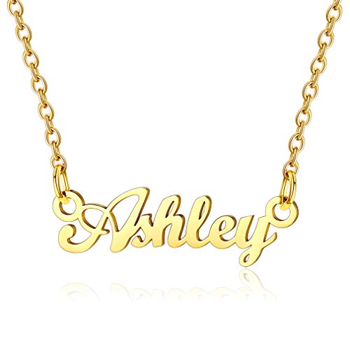 Custom4U Ashley Nombres Particulares Colgantes Dorados Acero Inoxidable 316L Collares Modernos para Parejas Regalo de Cumpleaños